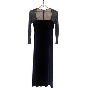 JS BOUTIQUE Velvet Beaded Mesh Full Length Dress 12 Fairy Goth Whimsigoth Blue